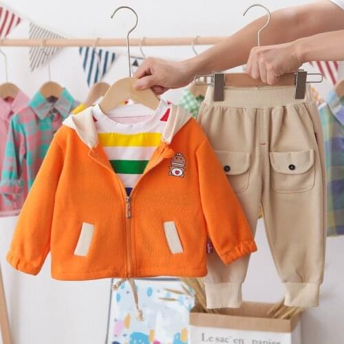 Children Fashion Clothes Suit Spring Autumn Kids Boys Girls Coats rainbow T-Shirt Pants 3Pcs/set Baby Clothing Infant Sportswear