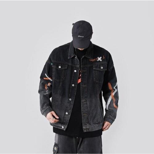 Graffiti Letter Printing Tide Brand Denim Jacket Men Women Korean Street Hip-hop Loose Wild Couple Ropa Para Hombre Jeans Coats