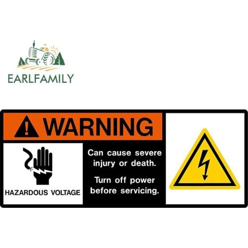 EARLFAMILY 13cm x 5.1cm Cartoon Hazardous Voltage Can Cause Severe Injury or Death WARNING Decals Retro Car Sticker