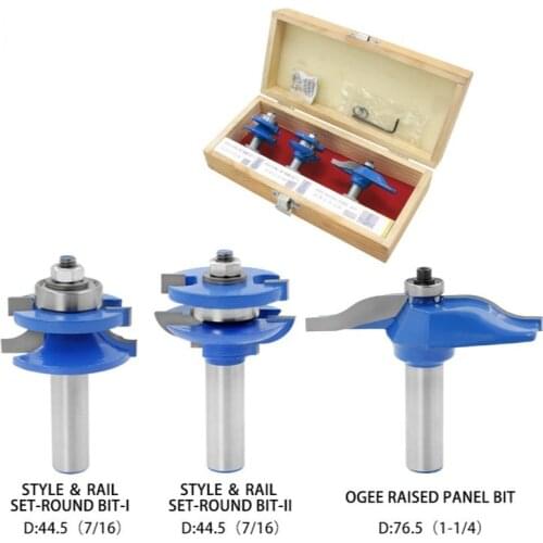 3PCS 1/2" Shank Rail & Stile Router Bits-Matched Standard Ogee door knife Woodworking cutter Tenon Cutter for Woodworking Tools