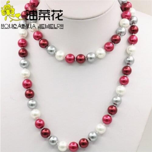 Hot New Fashion 12mm Multicolor South Sea Shell Pearl Necklace Girl Fashion Jewelry Making Design Gifts For Girl Women 35" W0388