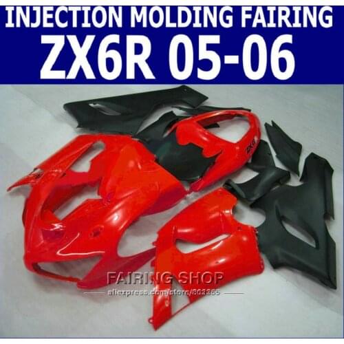 Red&black Fairing kit zx6r 05 06 2005 2006 Injection mold Fairings For Kawasaki Ninja EMS free v87
