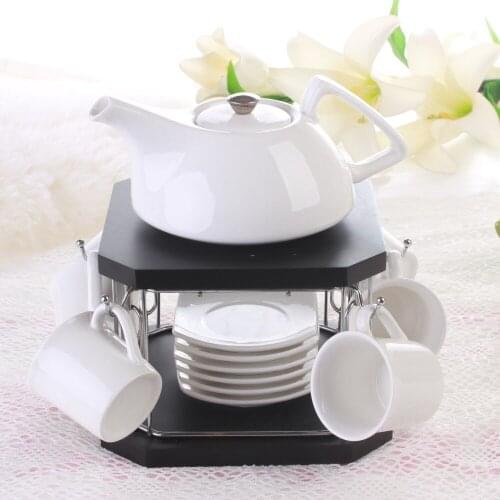 Korea Style ceramic coffee tea set 6 cup 1 teapot coffee utensils set coffee cup with bamboo frame