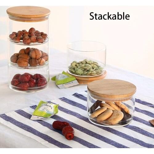 Kitchen Airtight Glass Jars Stackable Storage Jar Containers with Lid Food Spice Glass Salad Bowl Organizer Bottle Candle Jars