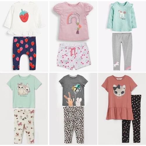 New 2020 Brand Quality 100% Cotton Summer Baby Girl Clothes Set Children Suits Baby Girls Short Sleeve T-shirt Clothing Set Kids