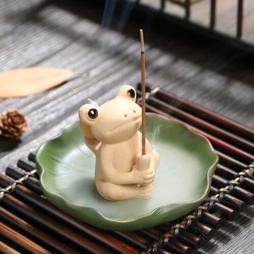 Mini Cute Ceramic Frog Sculpture Censer Inserted Incense Stick Backflow Incense Burner Tea House Tea Pet Manual Figurines Crafts