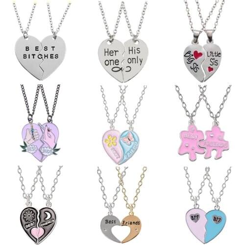 2020 Fashion Best Friend Necklace 2-Piece Set Heart-shaped Splicing Alloy Pendant BFF Men And Women Friendship Jewelry Gift Hot