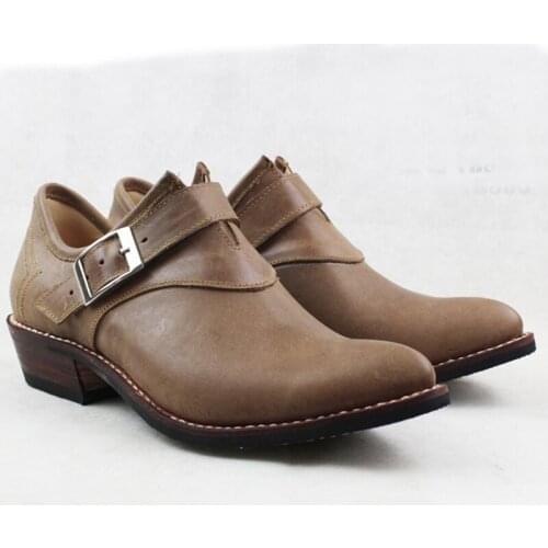 Mens Cowhide Genuine Leather Work Boots Botas Hombre Mens Shoes Buckle Safety Leather Cowboy Shoes Men, Big Size 38-45