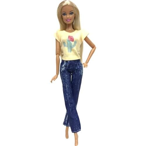 NK Doll Outfit Modern Clothes Fashion Yellow Shirt+Trouseres For Barbie Doll Accessories Child Toys Girl' Gift 282G 6X