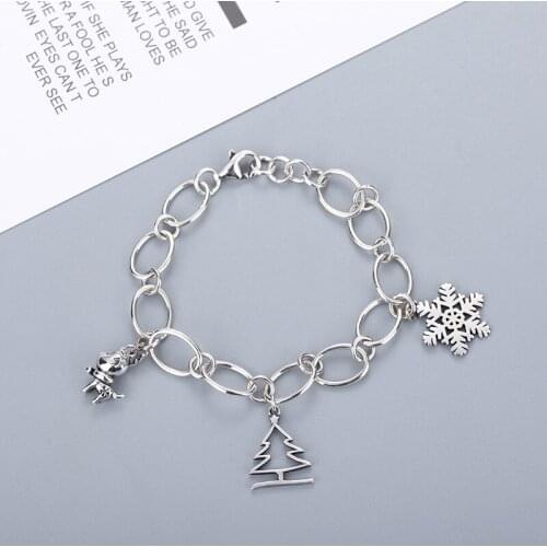 Real Pure Silver S925 Bracelet Silver Snowflake Moose Christmas Tree Bracelet Retro Made Old Style Women Craft Chain