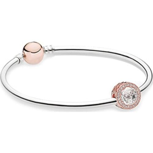 NEW Original 925 Sterling Silver Radiant Hearts Charm Fit Bracelets & Bangle Rose & Clear CZ Women Gift DIY Jewelry