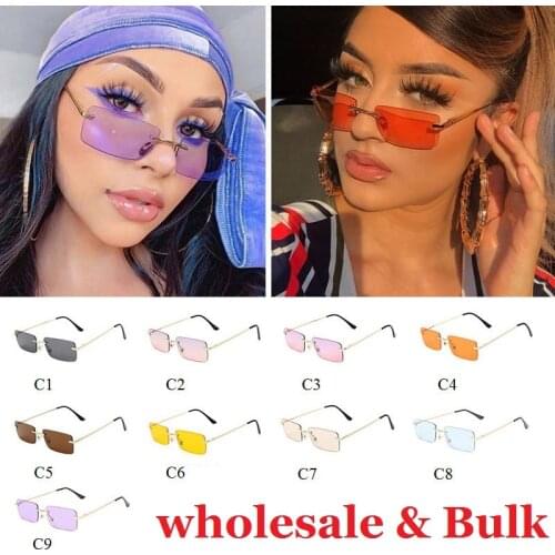 Wholesale Glasses Women Samll Rimless Sunglasses Luxury Brand Popular Candy Colors Lens Sun Glasses For Women Bulk Wholesale New