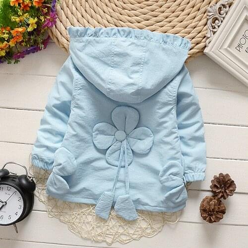2020 Fall Little Girls Cartoon Ruffles Outerwear Windswear Baby Kids Spring Cute Flower Hooded Coat Children Clothes Jacket X468