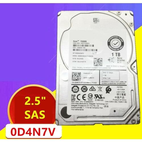 Almost New HDD For Dell 1TB 2.5" SAS 12 Gb/S 128MB 7200RPM For Internal HDD For Server HDD For 0D4N7V D4N7V ST1000NX0473