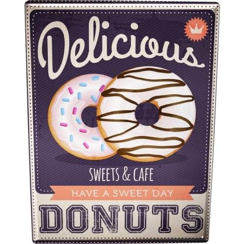 Donuts Poster Funny Sign Tin Art Wall Decor Vintage Aluminum Retro Metal Tin Sign Painting Decorative Signs 20x30cm