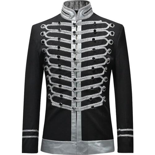 Slim 2021 Fit Men Jackets Fashion Military Suit Jacket Blazer Single Breasted Drama Stage Costume Party Prom Plus Size