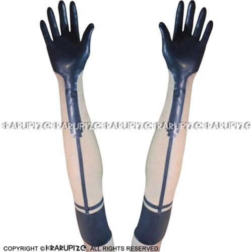 Transparent And Black Trims Sexy Short Latex Gloves With Stripe Rubber Mittens ST-0041