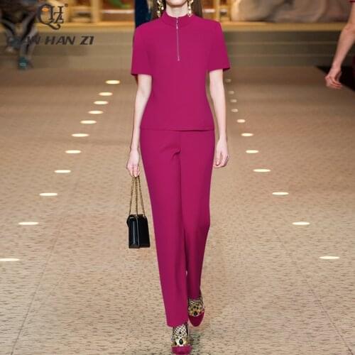 Qian Han Zi spring designer autumn two piece set Casual top+long pants suit Office fashion Of women