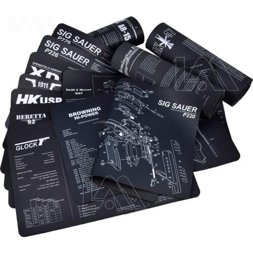 Gun Cleaning Rubber Mat With Parts Diagram and Instructions Bench Mat Mouse Pad for Glock SIG P220 P226 P229 AR15 AK47 Guns