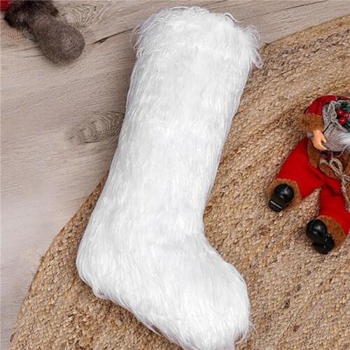 Christmas Stocking White Long Plush Socks Candy Gift Bag Hanging Tree Fireplace