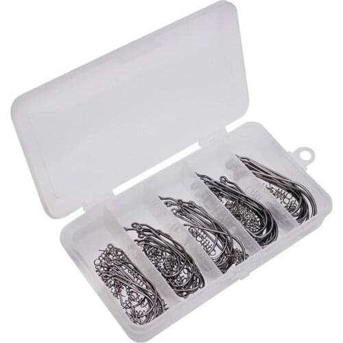 50Pcs Fishing Hook High Carbon Steel Wide Crank Offset Fishhook Jig Head Worm Soft Bait Jig Hooks with Twist Spring Lock Pins