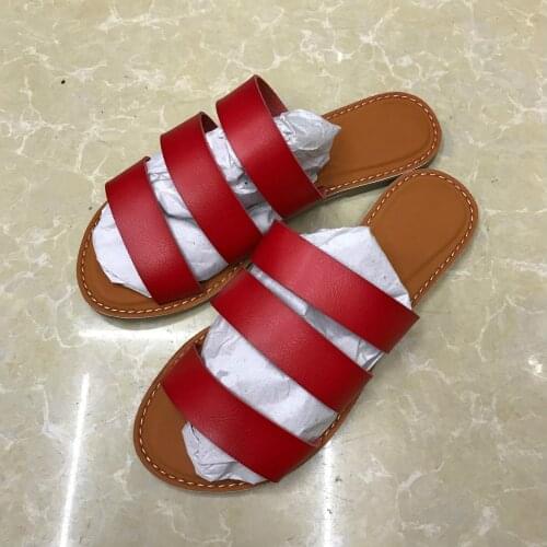 2021 New Women Leather Slides Summer Beach Shoes Slip on Flat Slides Outside Woman Slippers Seaside Beach Female Brand Footwear