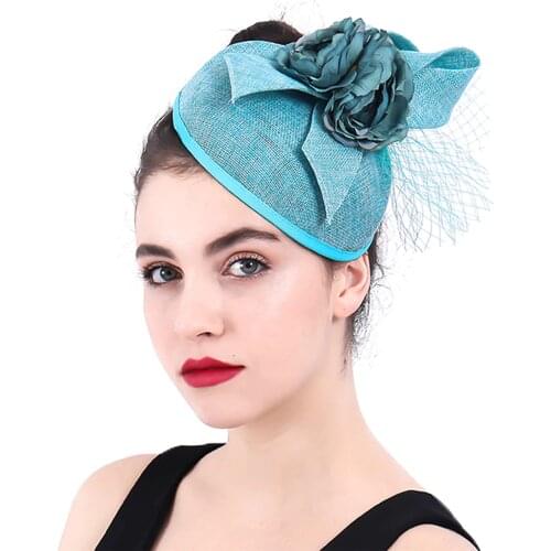 Imitation Sinamy Millinery Fancy Flower Wedding Headpiece Bride Elegant Mariage Fascinator Veil Hat Hair Pin Mariage Headwear