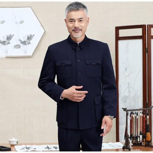 Traditional Chinese Tang Suit for Men Jacket Coat New Year Spring Festival Tunic Zhongshan Mao Suit Blazer Knitting Pockets Top