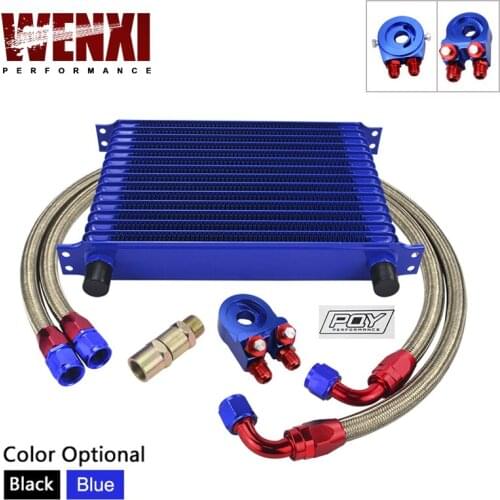 UNIVERSAL 15 ROWS OIL COOLER KIT + OIL FILTER SANDWICH ADAPTER + STAINLESS STEEL BRAIDED OIL HOSE WITH WX STICKER+BOX