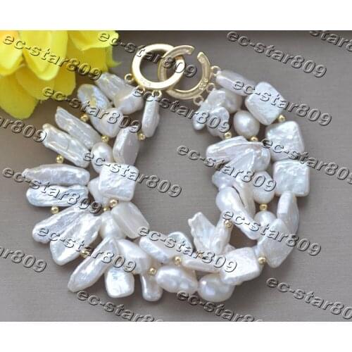 Z11237 3Row 8" 22mm White Baroque Square Coin Biwa Pearl bracelet Woman Fashion Jewelry