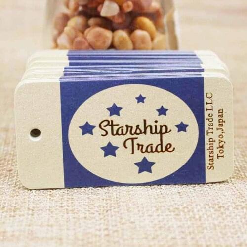 Custom logo garment tag label pearl paper beige color gold printed customer logo products hang label tag 7*3.5cm 2000pcs