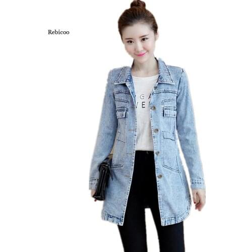 Womens Jacket Denim Coat Plus Size Autumn Clothes Long-Sleeved Single-Breasted Fashion Women Windbreaker New
