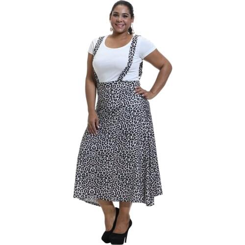 6XL Leopard Print Plus Size Skirt Vintage Overalls Long Skirts Women Casual High Waist Skirts Large Size Streetwear faldas Q30