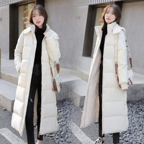 QingWen Korean Winter Cotton-padded Jacket Women Plus Size X-long Black Beige Thick Warm Jacket Parkas Casaco Feminino Inverno