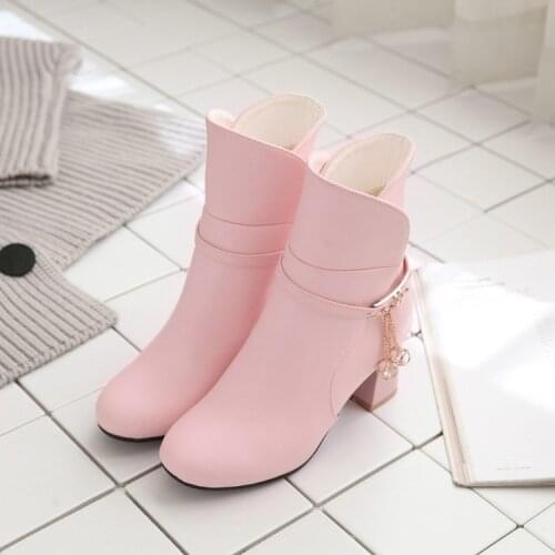 Big Size 9 10 11 12 boots women shoes ankle boots for women ladies boots Solid color round head metal trim sleeve