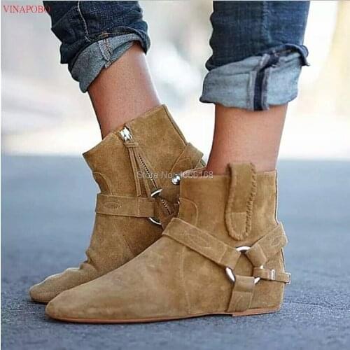 Autumn Fashion 2019 patch work suede leather women boots height increasing heel wedge ankle boots zip round toe chain short boot