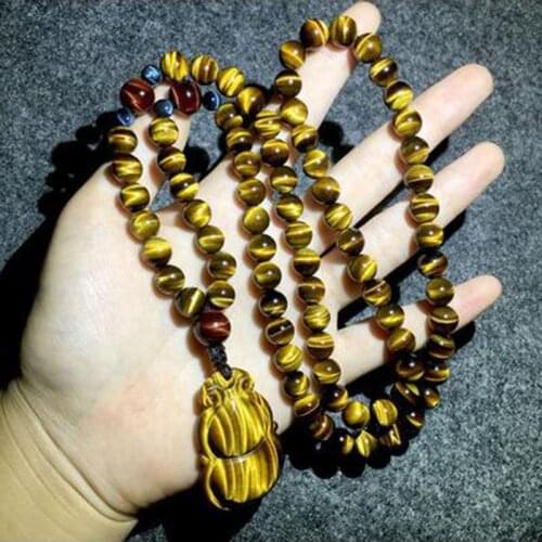 Womens new hot-selling tigers eye stone necklace sweater chain fashion boutique jewelry gourd leaf Pendant Beads 8mm sweater c