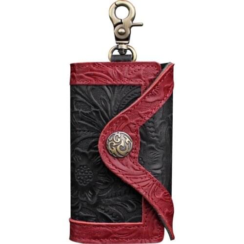 2020 Genuine Leather Women Men Key Holders Vintage Keys Case Keychain Bag Key Housekeeper Case Card Wallet Mini Purse
