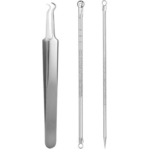 3 PCS Blackhead Remover Tool Acne Needle Black Head Pimples Remover Black Head Pore Cleaner Tweezer Set