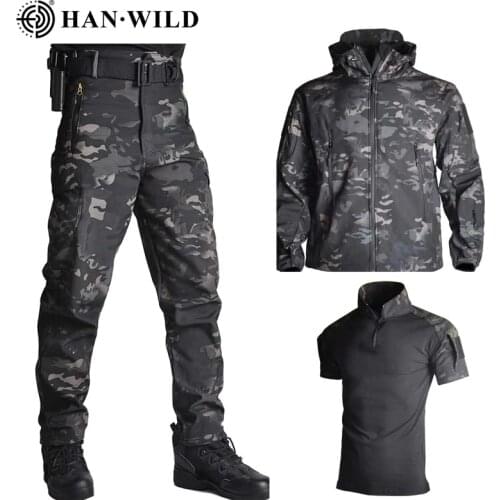 3Pcs/set TAD Shark Softshell Jacket Outdoor Clothes Hunting Jacket/Pants with Shirts Camouflage Military Army Suits for Hiking