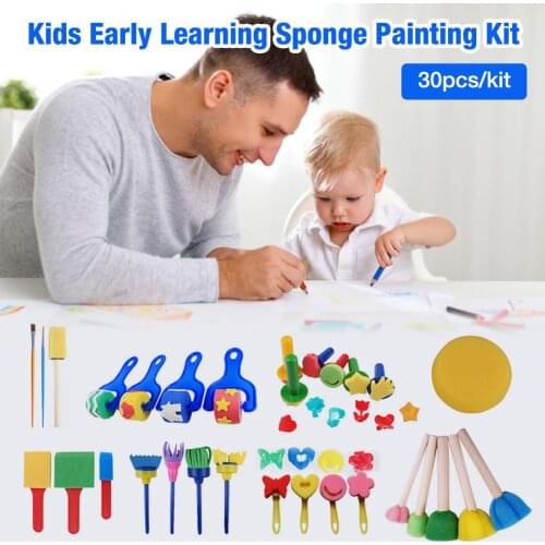30Pcs Kids Children Early Learning Painting Foam Sponge Brush Tools Kit Mini Art Drawing Toys Paint Art Brush Pen DIY Gift