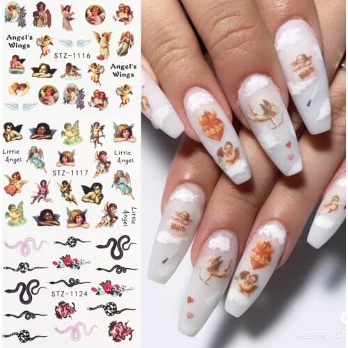 1/4PC Angel Cupid Design Valentines Sticker For Nail Art Snake Dragon Water Transfer Decals Trendy Slider Decor JISTZ1114-1137-3