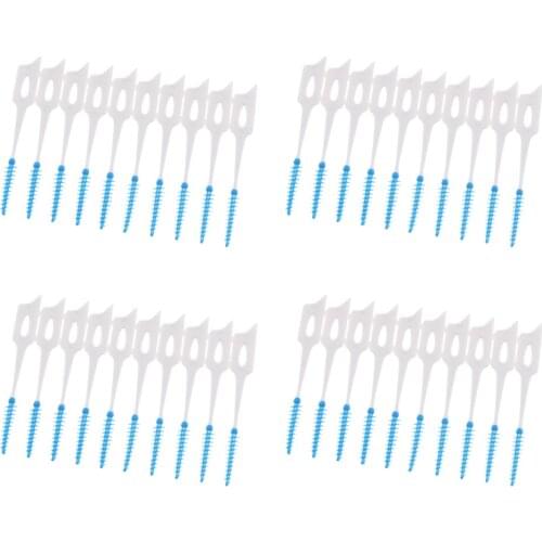 40pcs Comfort Silicone Teeth Floss Pick Inter Brush Teeth Stick Oral Deep Cleaning Supplies for Home Travel Hotel Office