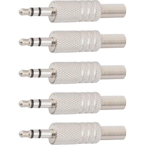 5 pcs 3.5mm 3-Pole Stereo Metal Plug Connector 3.5 Plug & Jack Adapter With Soldering Wire Terminals 3.5mm Stereo Plug