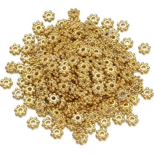 500Pcs Tibetan Style Gold Plated Alloy Daisy Wheel Flower Beads Charm Loose Spacer For Bracelet DIY Jewelry Making Accessories