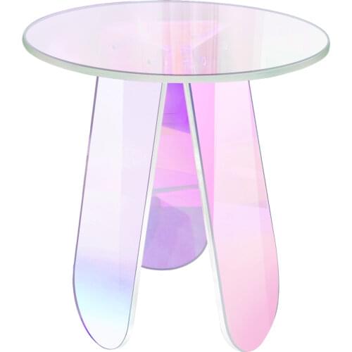 RAINBEAM Acrylic Coffee Table Simple Colorful Laser Round Bedroom Bedside Living Room Furniture Custom Size Drop Shipping USA