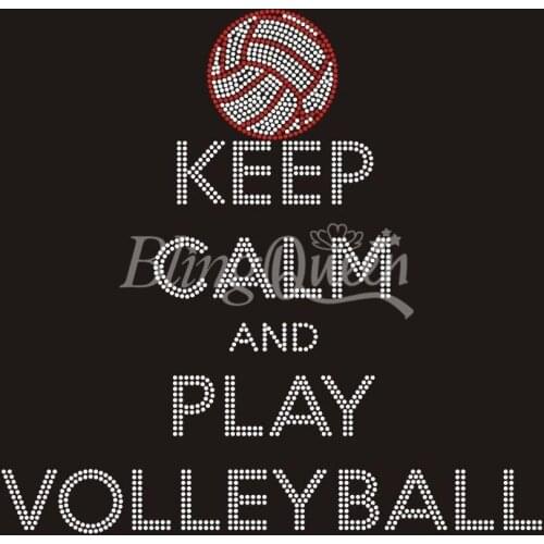 BlingQueen 25PCS/LOT Korean Rhinestone Transfers Keep Calm and Play Volleyball Design