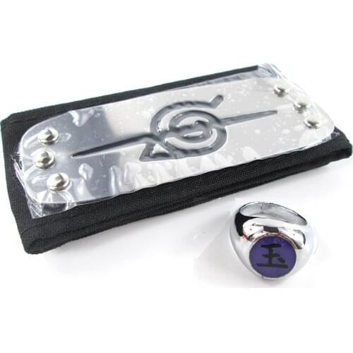 Brdwn Akatsuki Unisex Pain Hidan Sasori Kakuzu Deidara Konan Kisame Orochimaru Ninja Headband+Ring 2Pcs/Set