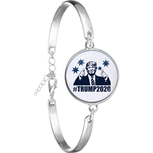 Keep America Great Glass Cabochon Bracelet USA Flag Trump 2020 American Election Silver-Plated Chain Bangle Jewrlry For Support