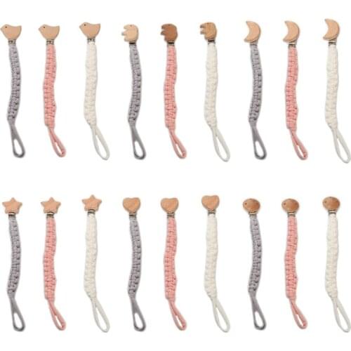 Baby Pacifier Clip Chain Holder Beech Wooden Teether Teething Soother Molar Toy F3ME